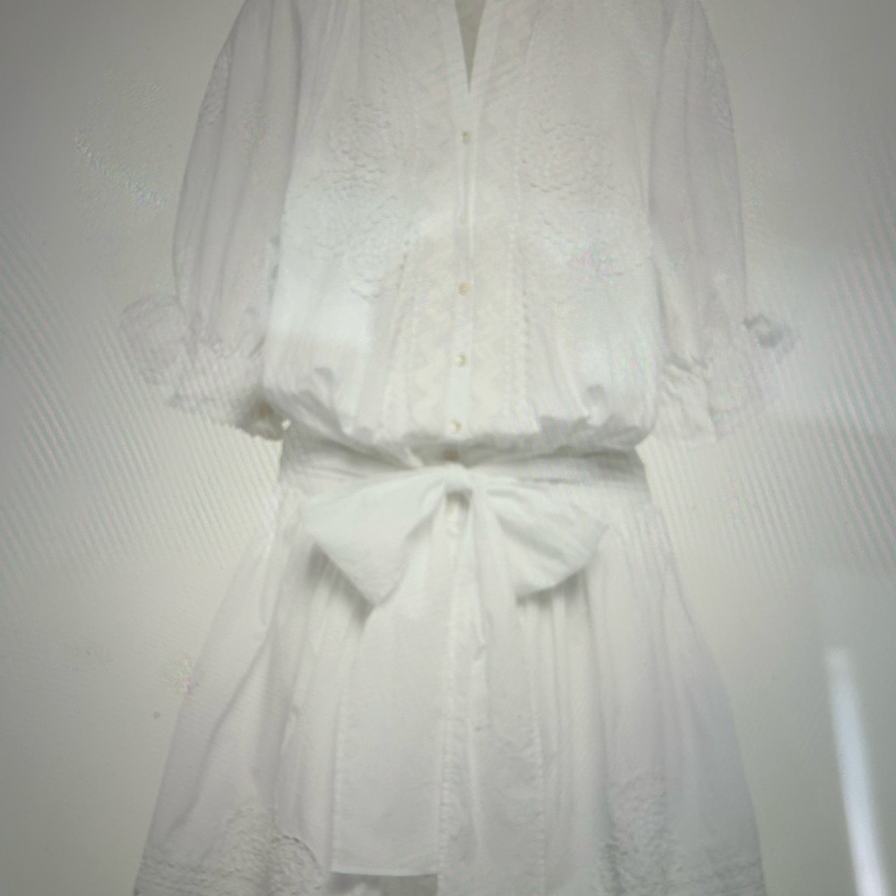 Juliet Dunn White Wrap Sundress with Bishop Sleeves. Excellent condition
